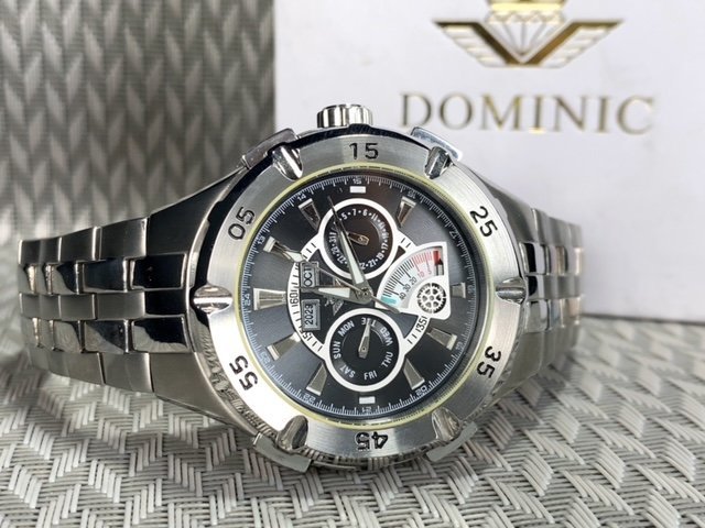 新品 正規品 ドミニク DOMINIC 自動巻き 腕時計 オートマティック カレンダー ステンレス 防水 アンティーク スモールセコンド ブラック 黒_画像6