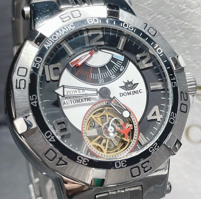 新品 DOMINIC ドミニク 正規品 機械式 自動巻き メカニカル 腕時計 パワーリザーブ パイロットギミック コレクション ホワイト メンズ_画像1