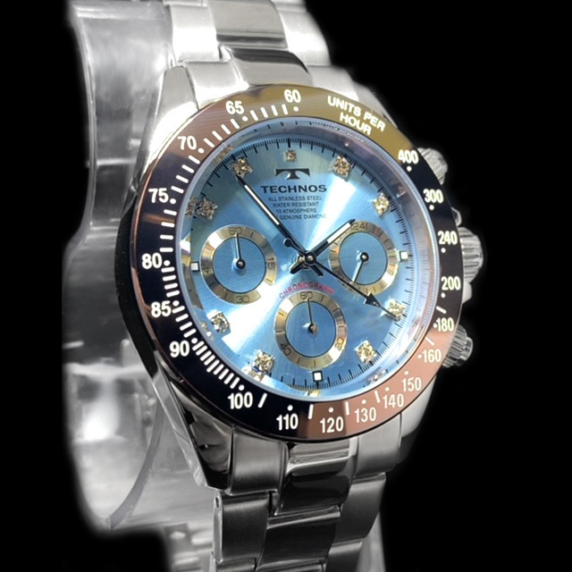 限定カラー 新品 テクノス TECHNOS 正規品 クロノフラフ 腕時計 天然ダイヤモンド付き アイスブルー コスモグラフ ダイバー腕時計 メンズ_画像7