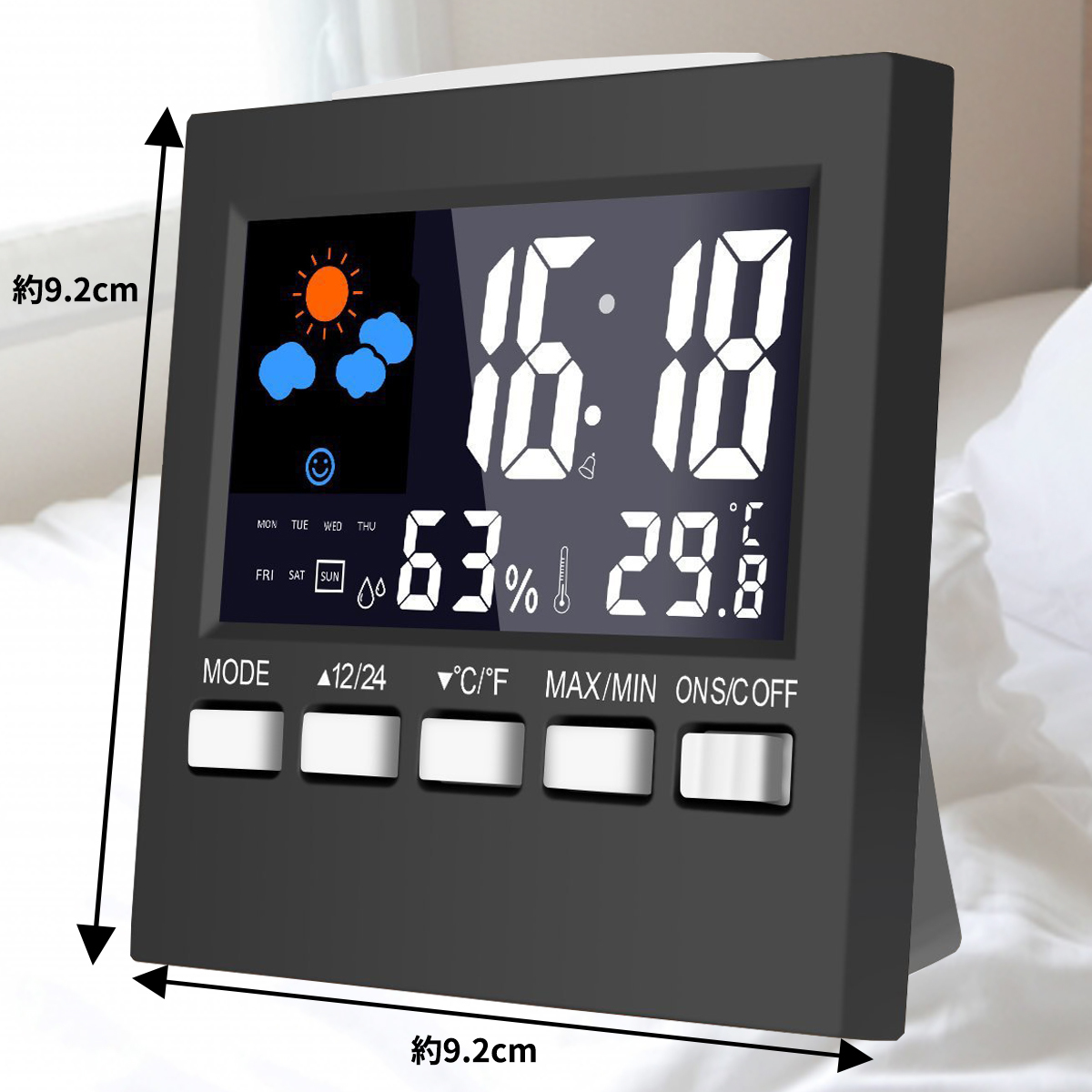 置き時計 デジタル温湿度計 目覚まし時計 時計 温度 体感表示 大画面 多機能 乾燥対策 健康管理 人感センサー 寝室用 コンパクト_画像3