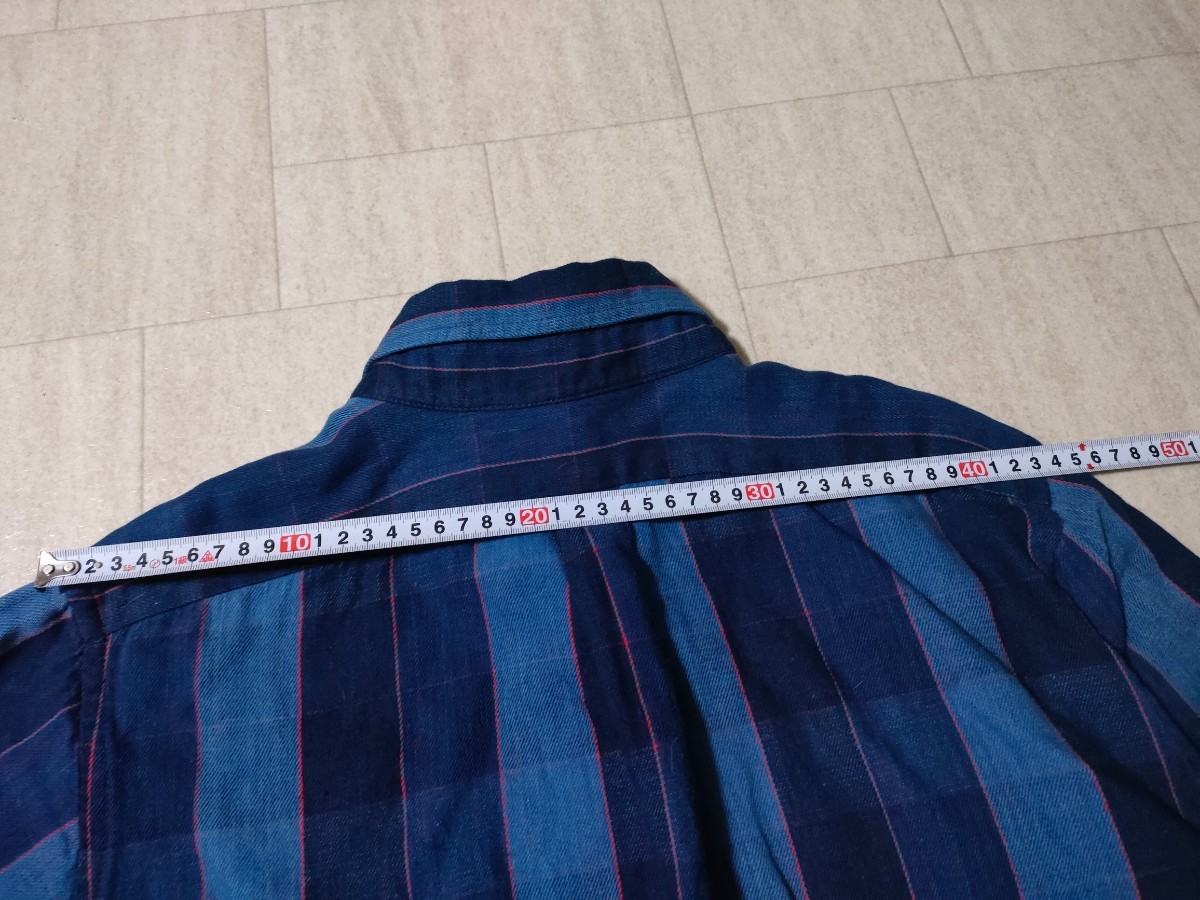 サイズ：3　美品　日本製　ゴーヘンプ GO HEMP　インディゴ 長袖 ボタンダウンシャツ　チェック　ネルシャツ_画像8