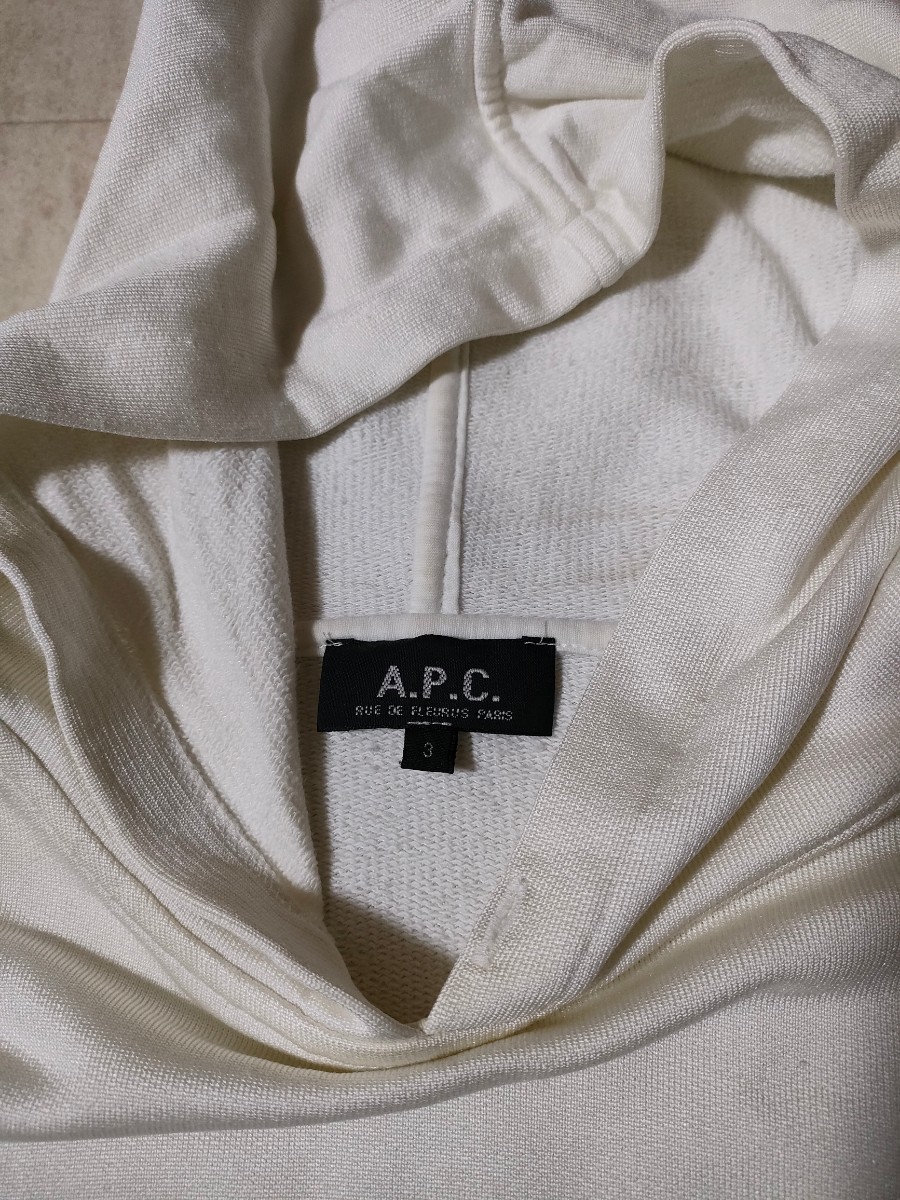 サイズ：3　A.P.C. フランス製 フーディー スウェットパーカー カレッジロゴ入り ホワイト アーペーセーapcフード　_画像3