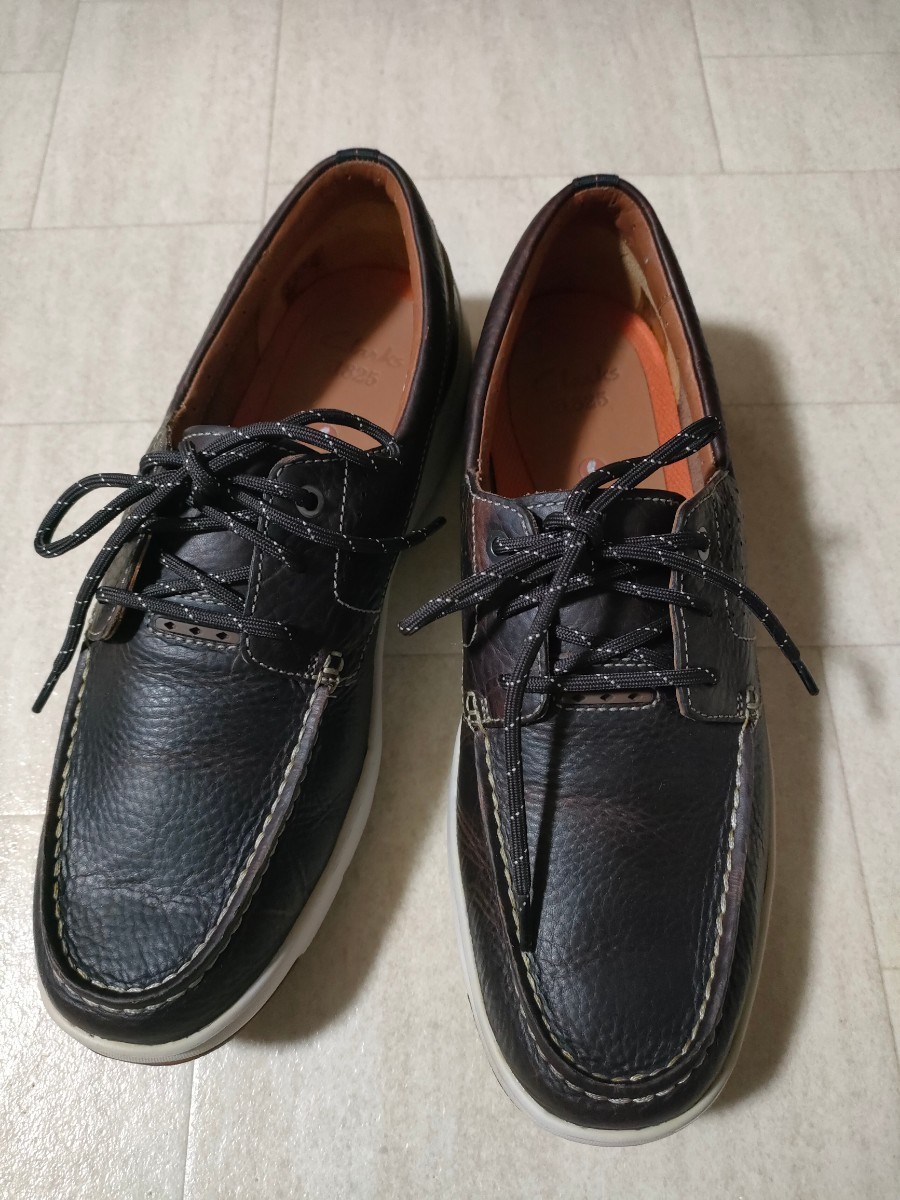 サイズ：UK10.5　定価:25300円　極美品　Clarksクラークス デッキシューズ アンマスロー エッジ レザー モカシン アンストラクチャード_画像1