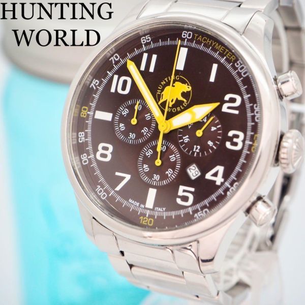 687 ハンティングワールド時計　メンズ腕時計　クロノグラフ　イエロー　人気