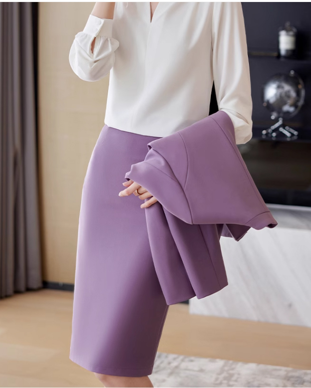 レディーススーツセットフリル裾紫色M_画像3
