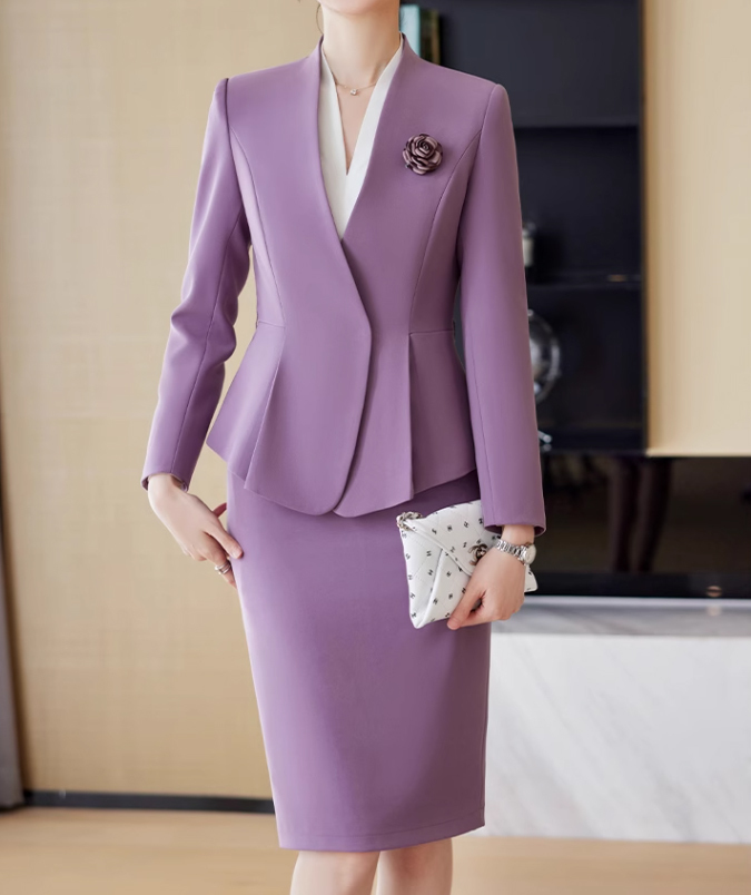 レディーススーツセットフリル裾紫色XXL_画像1