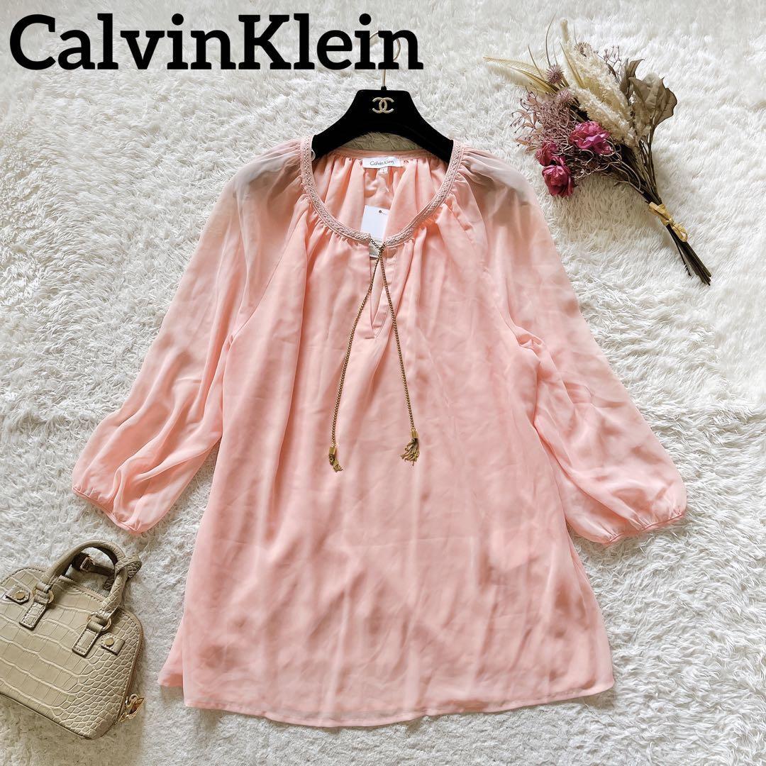  unused CalvinKlein Calvin Klein tops tunic L lady's chiffon pink Y52316-09