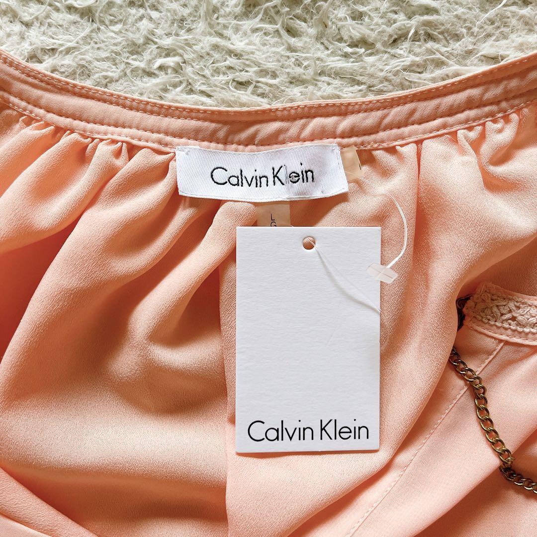  unused CalvinKlein Calvin Klein tops tunic L lady's chiffon pink Y52316-09