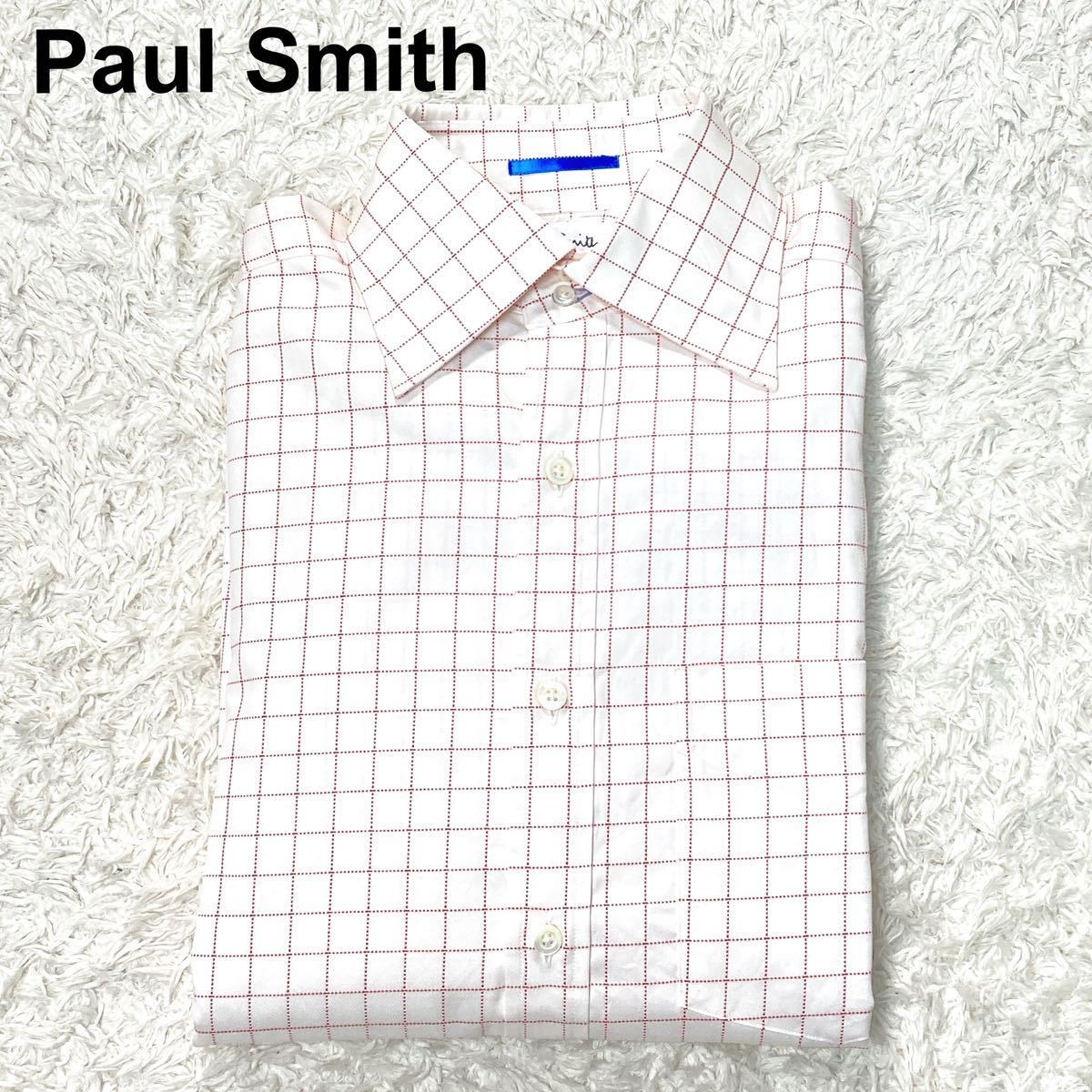美品 Paul Smith LONDON ポールスミスロンドン チェック コットン ITALY 長袖シャツ S 日本製 メンズ B12430-127