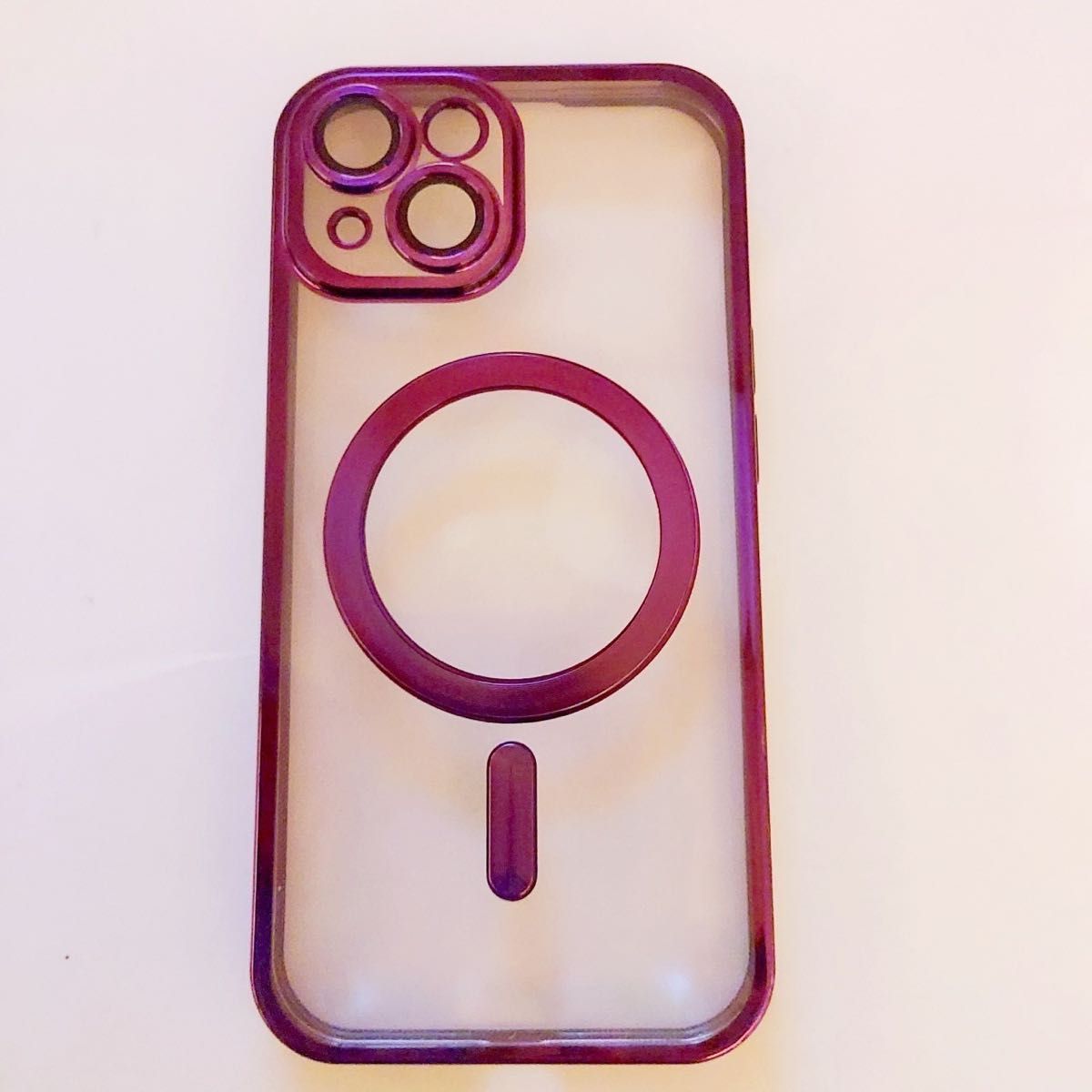 iPhone15　ケース　Magsafe対応　ワイヤレス磁気　耐衝撃 パープル、 紫、クリアケース iPhone