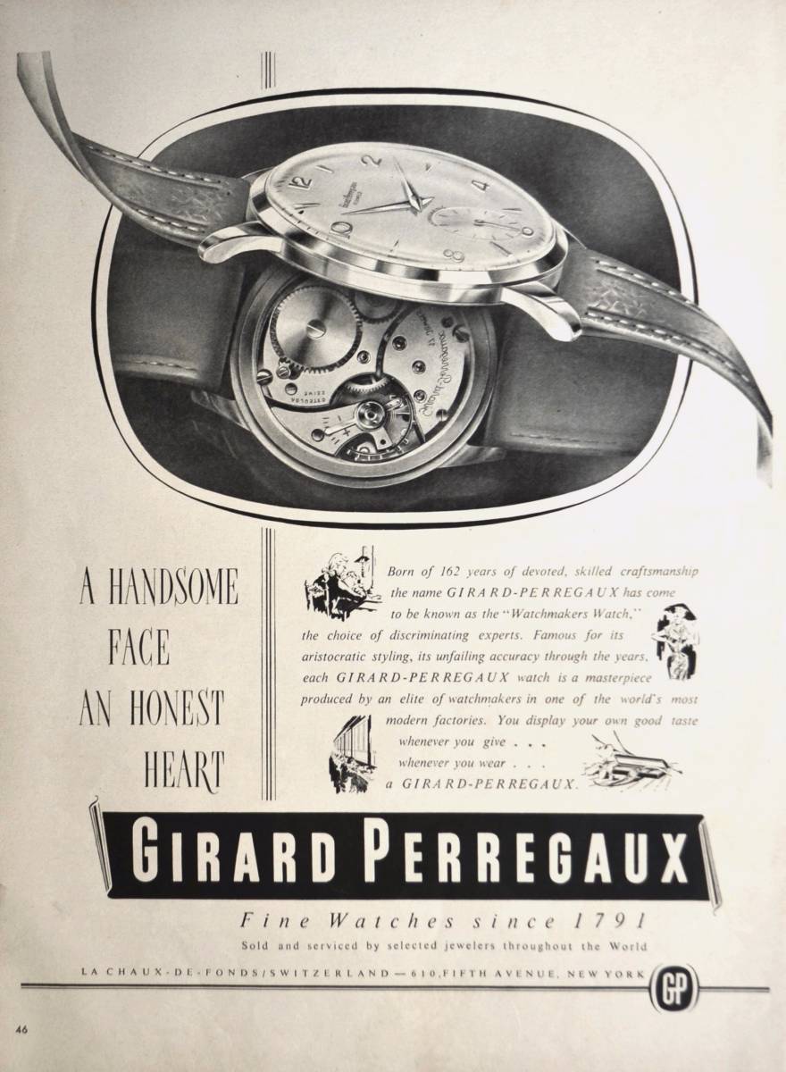  rare * clock advertisement!1954 year jila-ru*perugo clock advertisement /Girard-Perregaux Watch/W