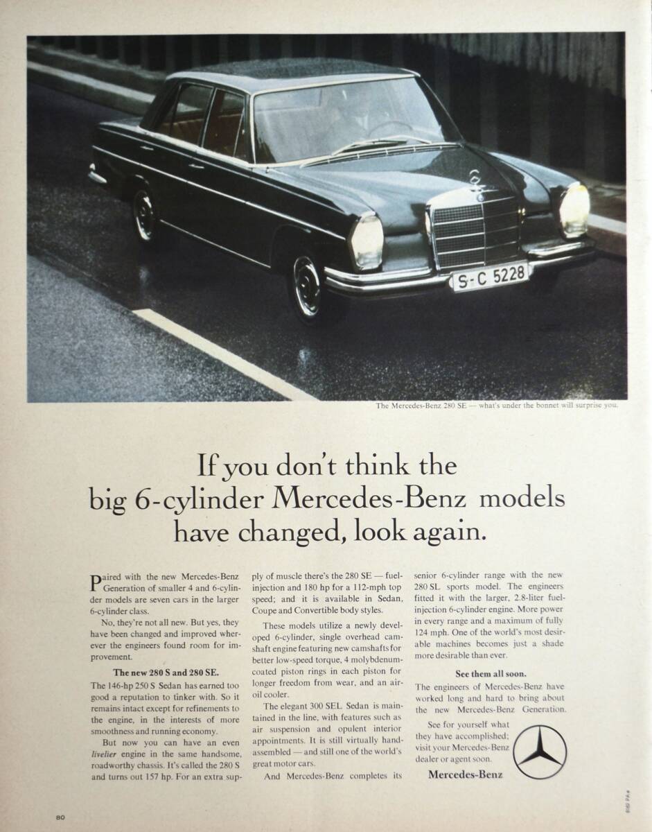 稀少！1968年メルセデス・ベンツ広告/Mercedes-Benz 280SE/ドイツ車/旧車/Z_画像1