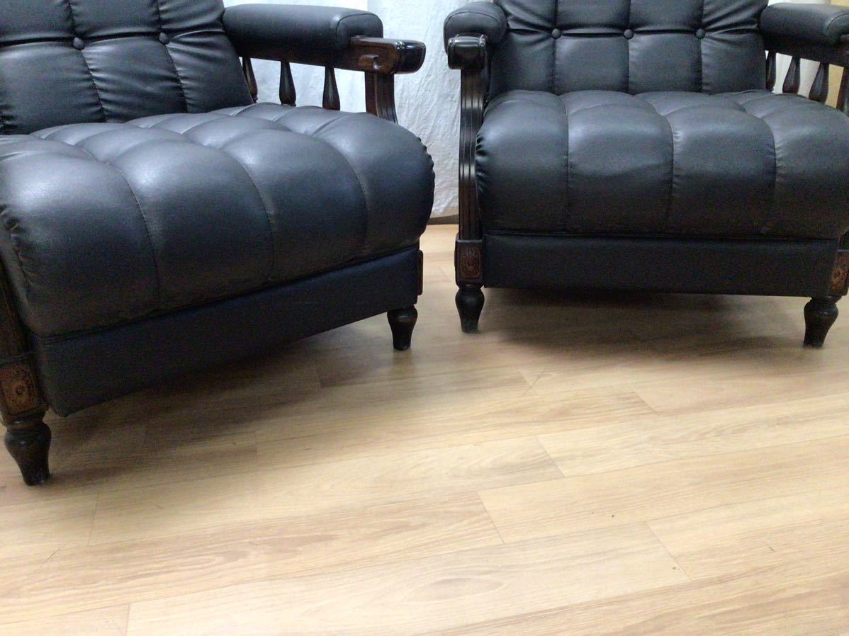 SC96【レザーチェア】カリモク レザー ソファ 椅子 2脚セット 2個口 の画像5