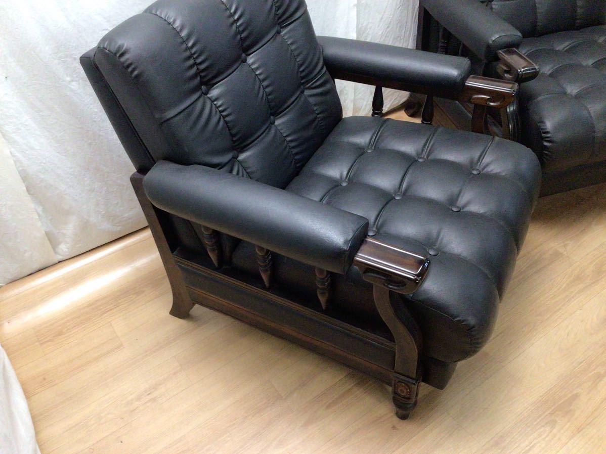 SC96【レザーチェア】カリモク レザー ソファ 椅子 2脚セット 2個口 の画像3