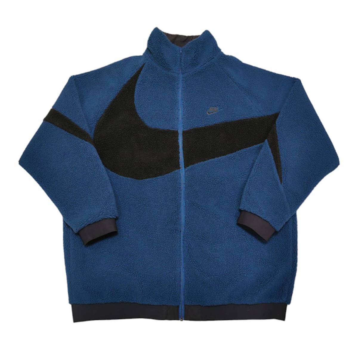 海外限定 日本未発売カラー NIKE リバーシブル ボアジャケット 紺系×黒 L Nike NSW Reversible Swoosh Full Zip Jacket Black/Blue Force_画像1