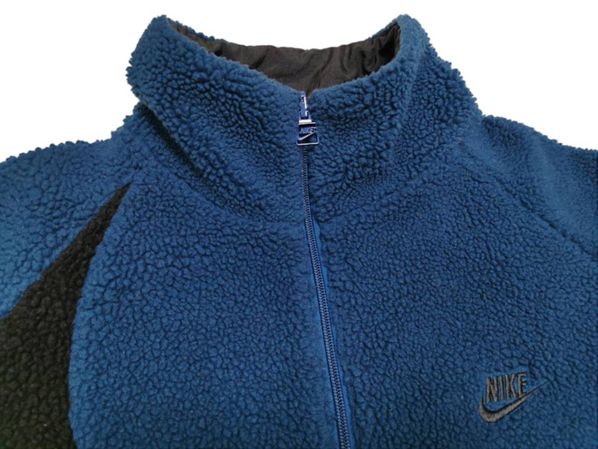 海外限定 日本未発売カラー NIKE リバーシブル ボアジャケット 紺系×黒 L Nike NSW Reversible Swoosh Full Zip Jacket Black/Blue Force_画像3