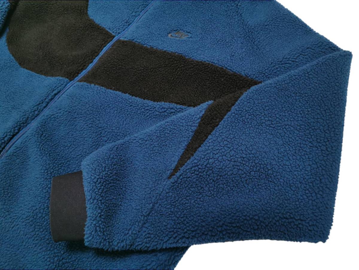 海外限定 日本未発売カラー NIKE リバーシブル ボアジャケット 紺系×黒 L Nike NSW Reversible Swoosh Full Zip Jacket Black/Blue Force_画像5