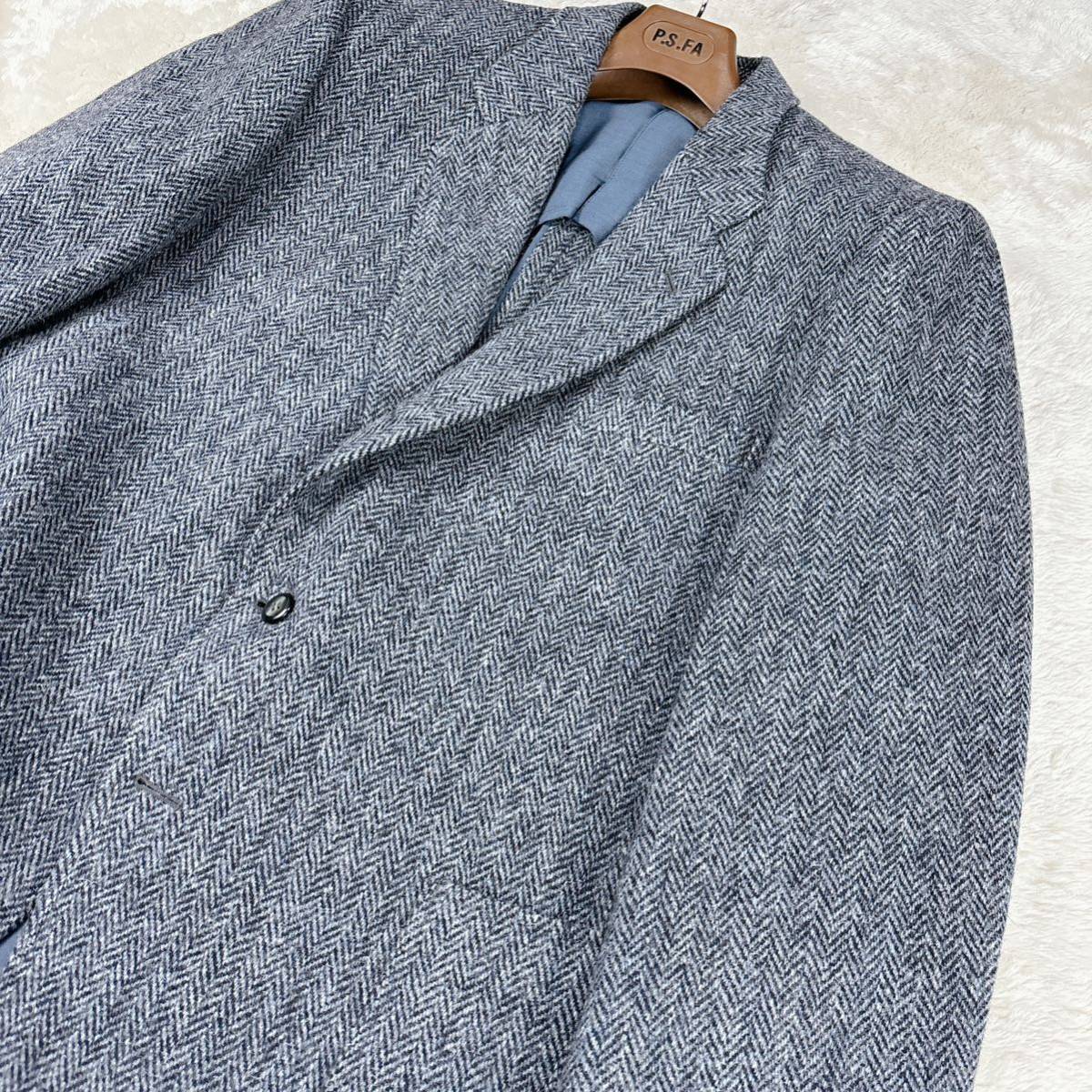 1円 未使用級! XXL（3L）~XL.LLハリスツイード Harris Tweed テーラードジャケット ツイードジャケット極上ヘリンボーン MARUZEN 2Bグレー_画像8