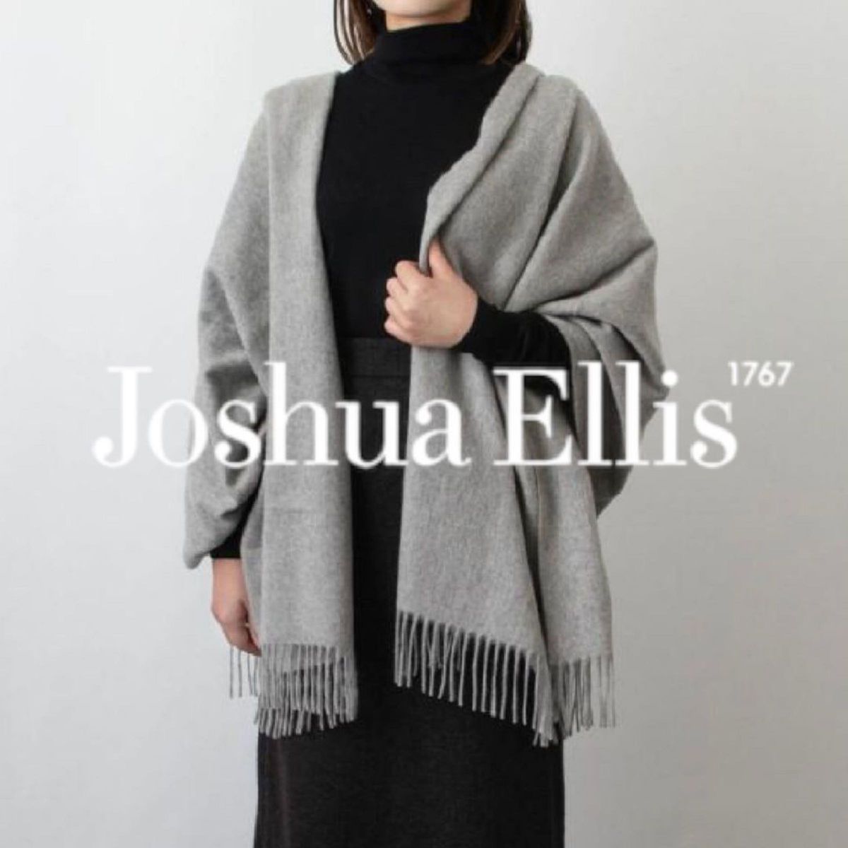 【新品】Joshua Ellis ジョシュアエリス 無地 ライトグレー カシミヤ 大判 ストール 英国製 カシミア マフラー