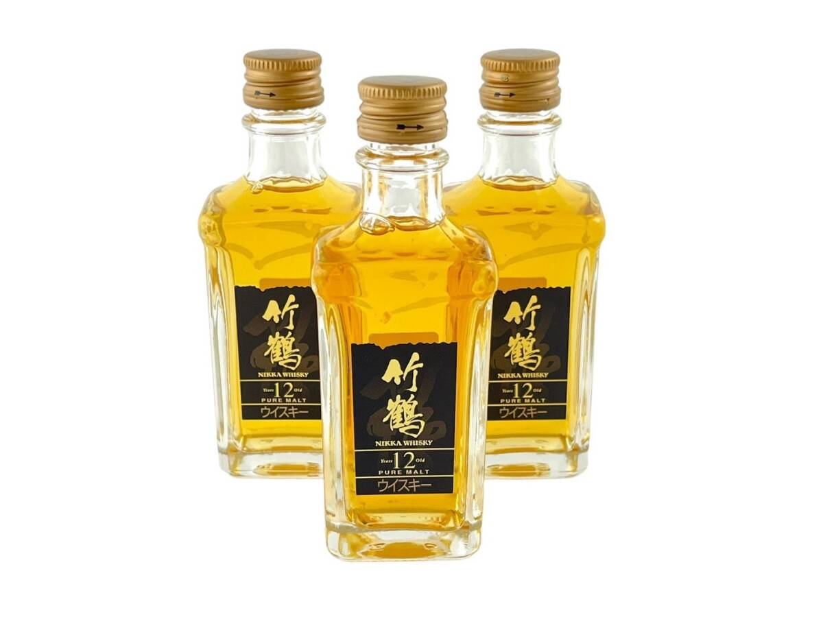 2T4★ウイスキー50ml/ミニボトル 3点セット★NIKKA WHISKY ニッカ ウイスキー 竹鶴 12年 黒ラベル 角瓶 ジャパニーズウィスキー _画像1