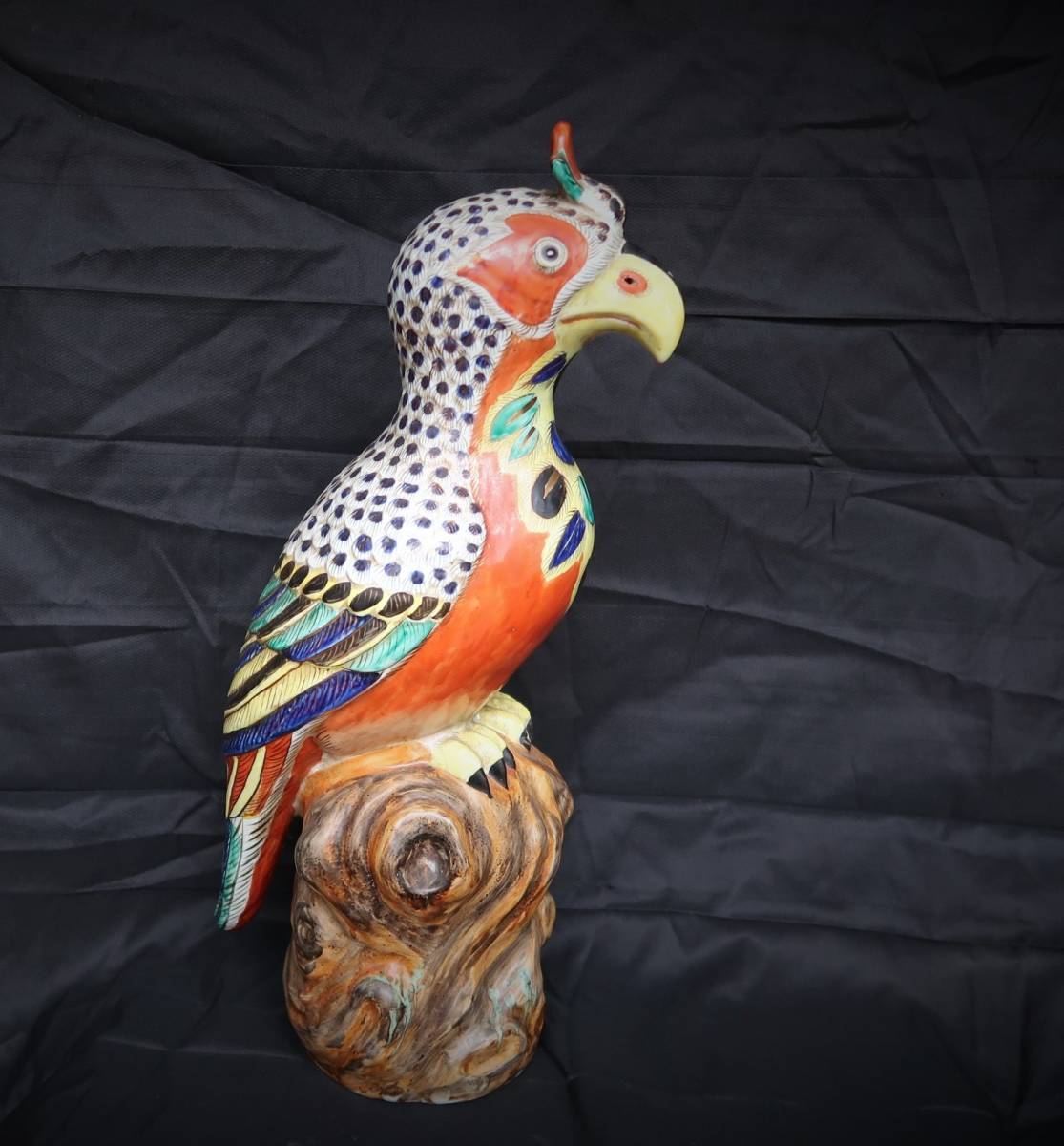 古九谷焼 金彩色絵 鳥 置物 極上細工 高さ約42cmの画像2