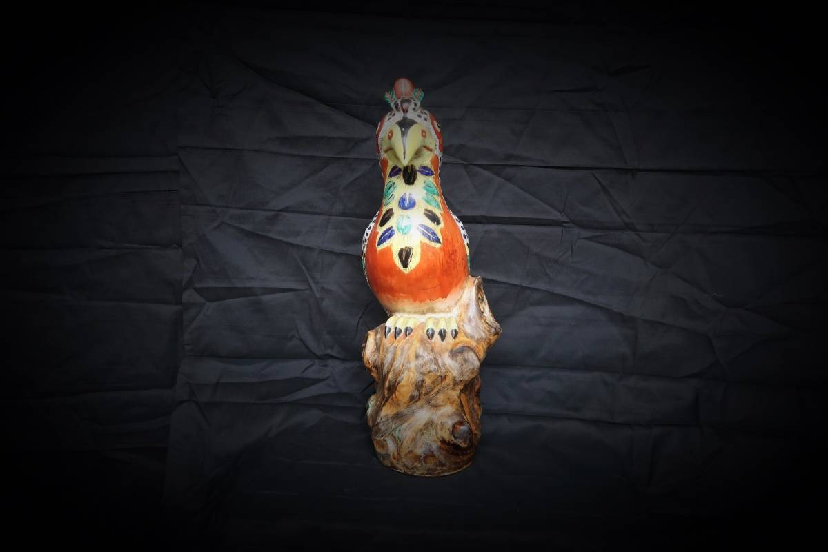 古九谷焼 金彩色絵 鳥 置物 極上細工 高さ約42cmの画像7