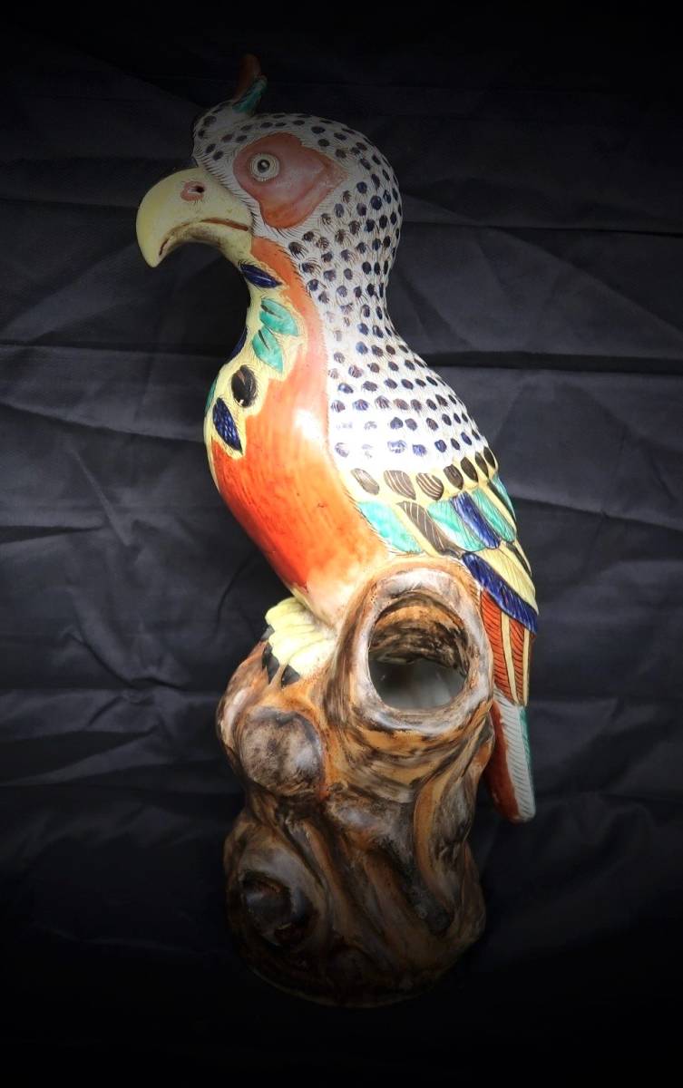 古九谷焼 金彩色絵 鳥 置物 極上細工 高さ約42cmの画像1