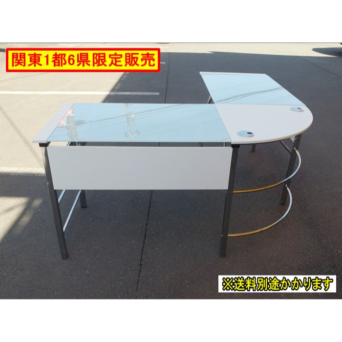 ( used )( Kanto 1 capital 6 prefecture limited sale )L type glass table computer desk * glass tabletop . legs part is fixation don`t curtain board attaching F-FA-641-0510A