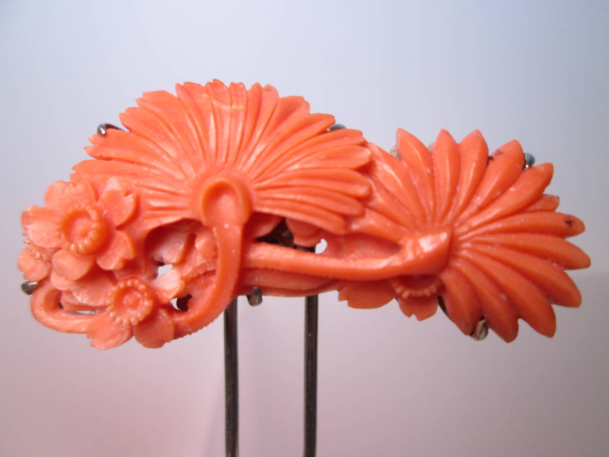【江月】アンティーク・本珊瑚 梅花彫刻のかんざし 8,75g