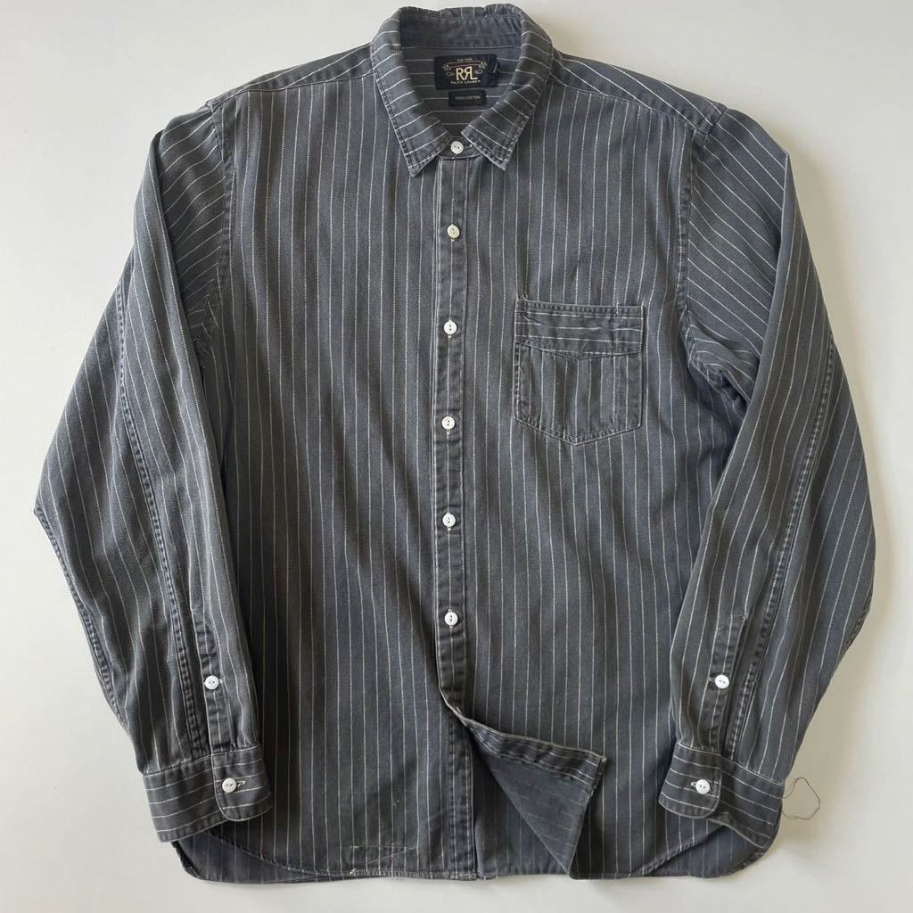 【名作】RRL “Black Wabash Striped Work Shirt” L ブラック ウォバッシュ 墨黒 ストライプ ワーク シャツ Ralph Lauren ヴィンテージ_画像2