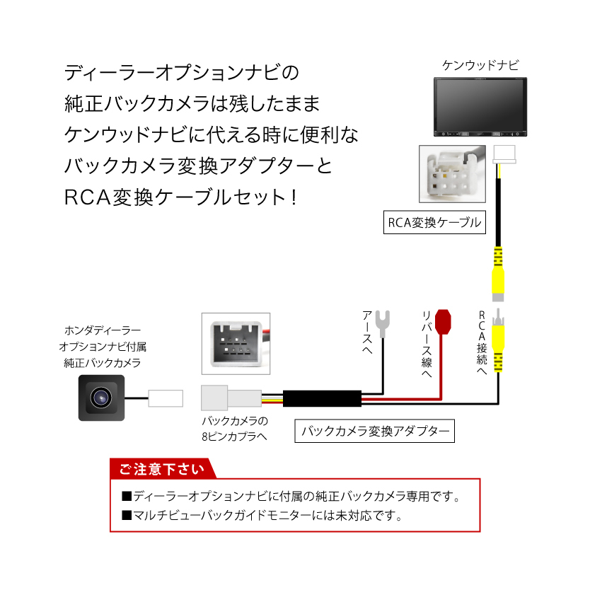 MDV-M808HD(W) ケンウッドナビ ホンダ純正バックカメラ リアカメラ接続アダプターセット RCA013H/CA-C100互換 ah62ah43_画像3