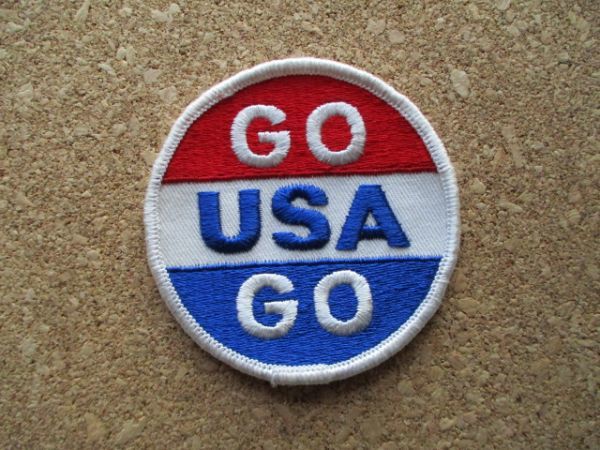 70s GO USA GO米国アメリカ星条旗ビンテージ刺繍ワッペン/U.S.A.国旗PATCH米軍ミリタリー旅行スーベニア観光フラッグUSA土産パッチ D20_画像1