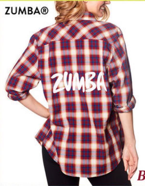 新品　Zumba Crazy Happy Flannel-Burgundy ズンバウェア　フランネルシャツ　チェックシャツ　レッド×ネイビー×ホワイト　赤×白　レア