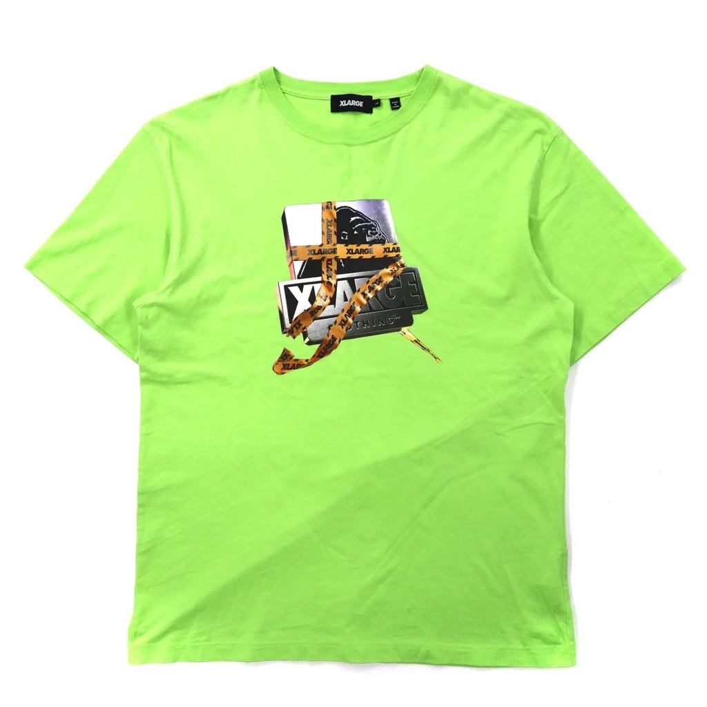X-LARGE ビッグサイズ ロゴプリントTシャツ L グリーン コットン_画像1