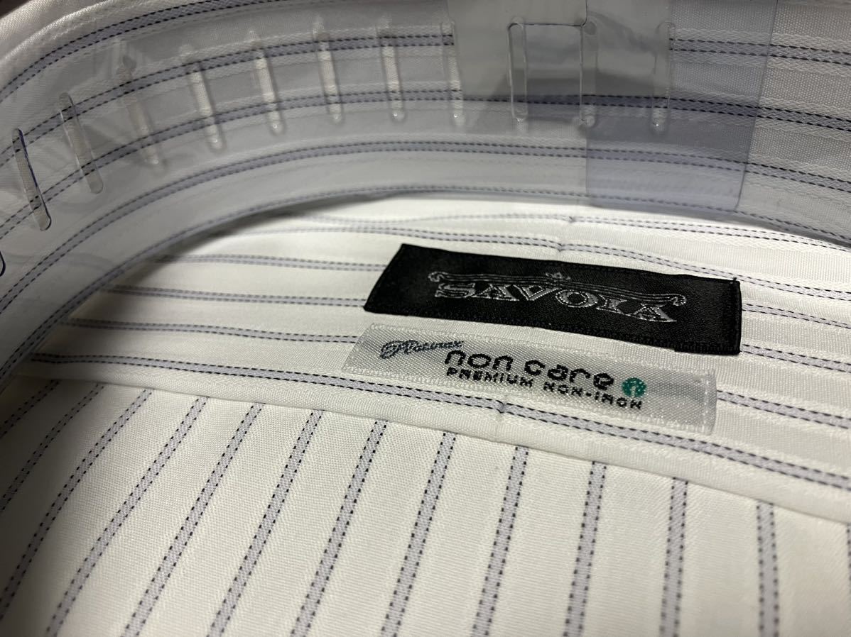 SAVOIA☆白地×グレーストライプ　形態安定ワイシャツ　L(41-82)　レギュラーカラー_画像3