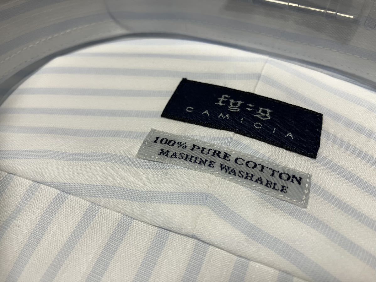 Fg；g☆白地×ブルーストライプ　形態安定ワイシャツ　L(41-82)　ワイドスプレッド_画像3