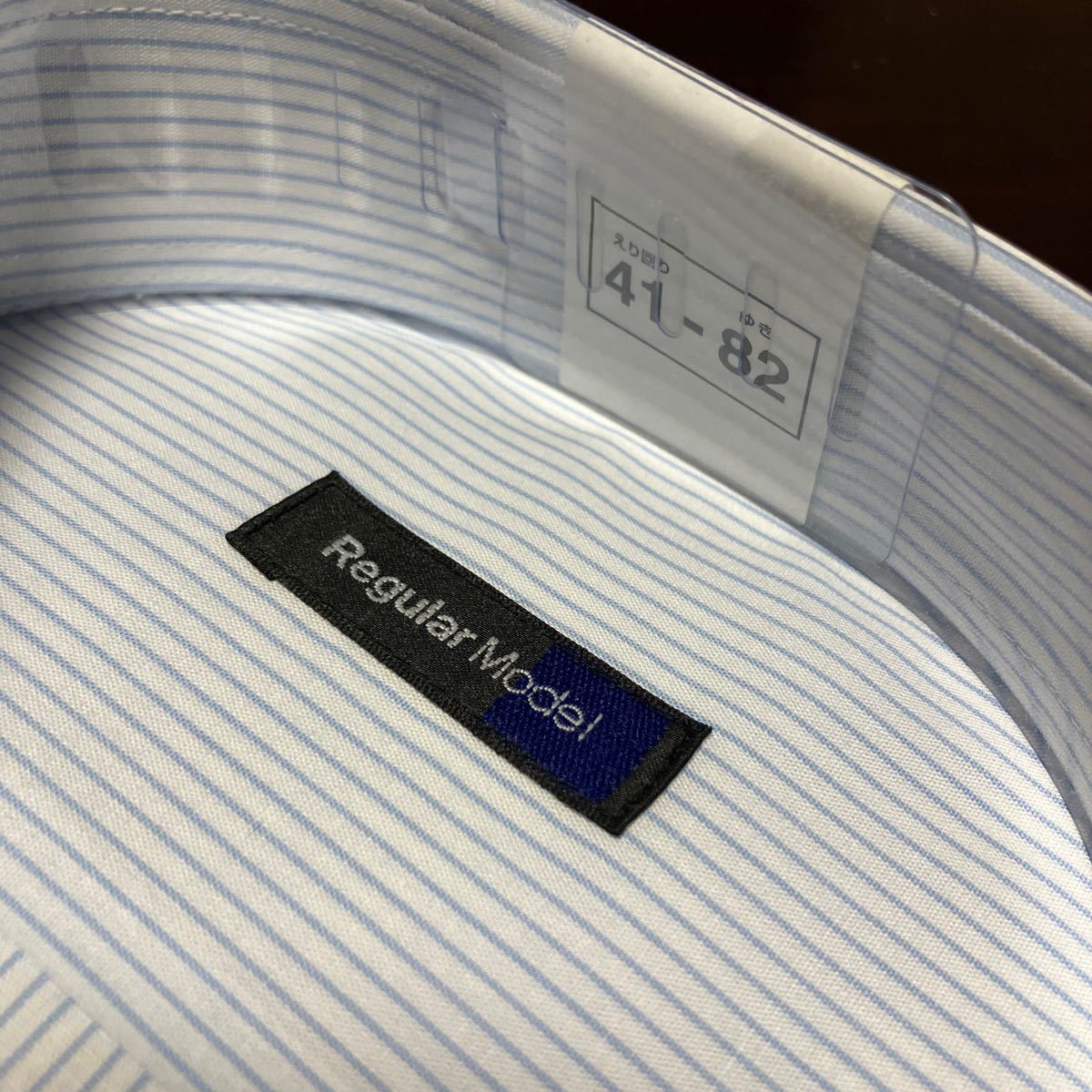 RegularModel☆白地×サックスブルーストライプ　形態安定ワイシャツ　L(41-82)　レギュラーカラー　_画像3