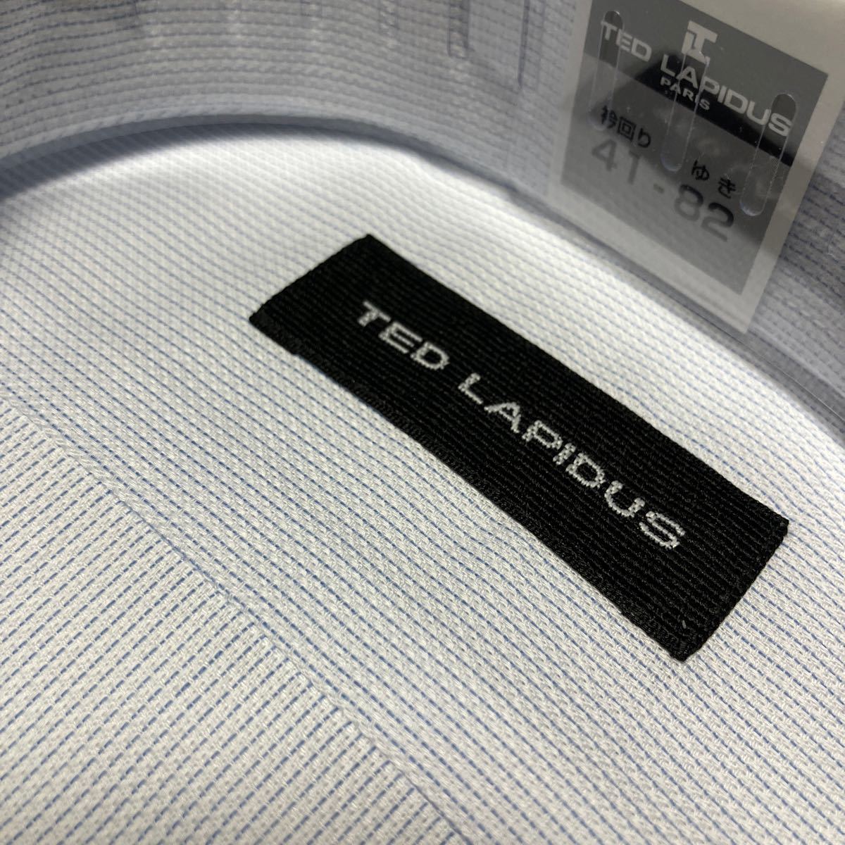 TED　LAPIDUS☆白地×サックスブルーストライプ　形態安定ワイシャツ　L(41-82)　レギュラーカラー　立体裁断_画像4