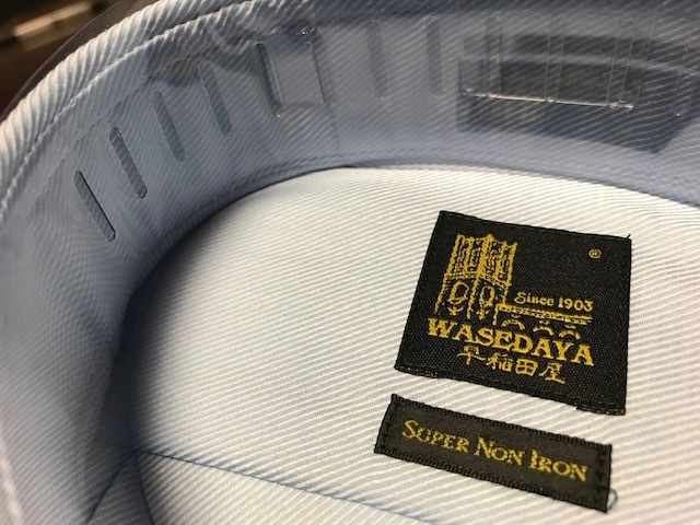 こだわり早稲田屋シャツブランド　ブルー無地ツイルワイシャツ　S(37-80)　形態安定　ワイドスプレッド　テープ縫製_画像5