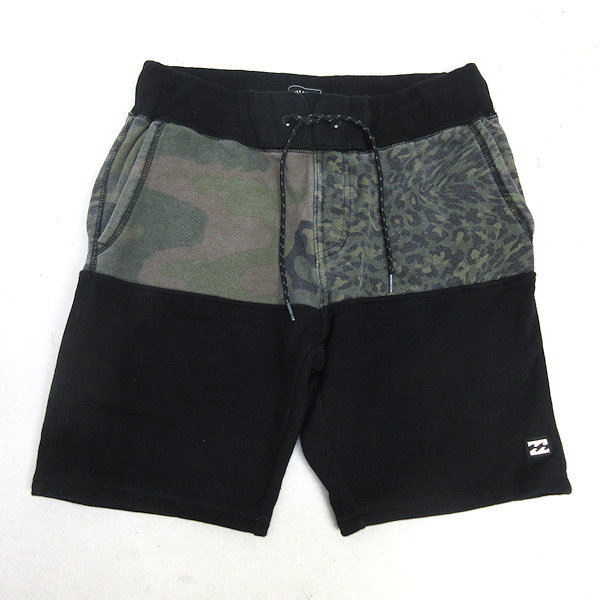 D■ビラボン/Billabong レオパード/カモフラ柄 スウェットハーフパンツ【M】カーキ/MENS/107【中古】_画像1