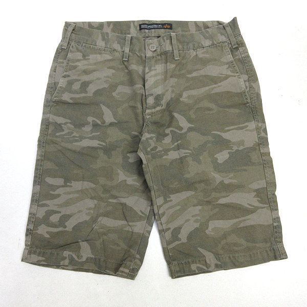 G■アルファ/ALPHA INDUSTRIES ハーフパンツ/迷彩【M】カーキ/men's/140【中古】■_画像1