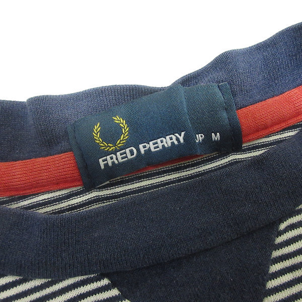 G■フレッドペリー/FREDPERRY ボーダーTシャツ【M】白紺/men's/60【中古】■_画像2