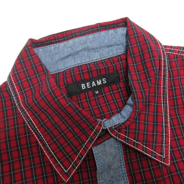 D■ビームス/BEAMS チェック柄 半袖シャツ【M】赤/MENS/153【中古】_画像2