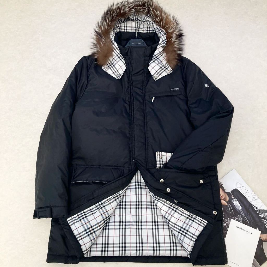 大きいサイズ◆超美品◆バーバリーブラックレーベル BURBERRY BLACK LABEL Lサイズ ホワイトグース95%2wayフォックスファーダウンコート 黒_画像2