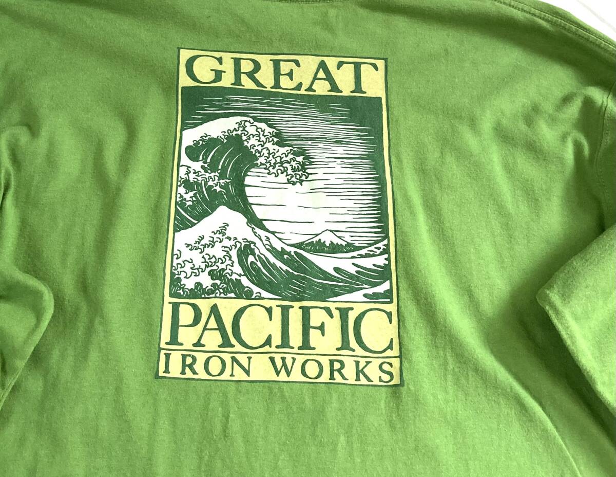 良好 00s〜 patagonia グレートパシフィックアイアンワークス GREAT PACIFIC IRON WORKS ロンT 黄緑 L パタゴニア 希少_画像6