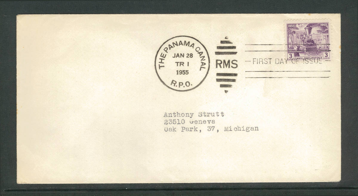 外国切手　初日カバー　FDC　カナルゾーン　鉄道100年　１枚貼　1955年_画像1