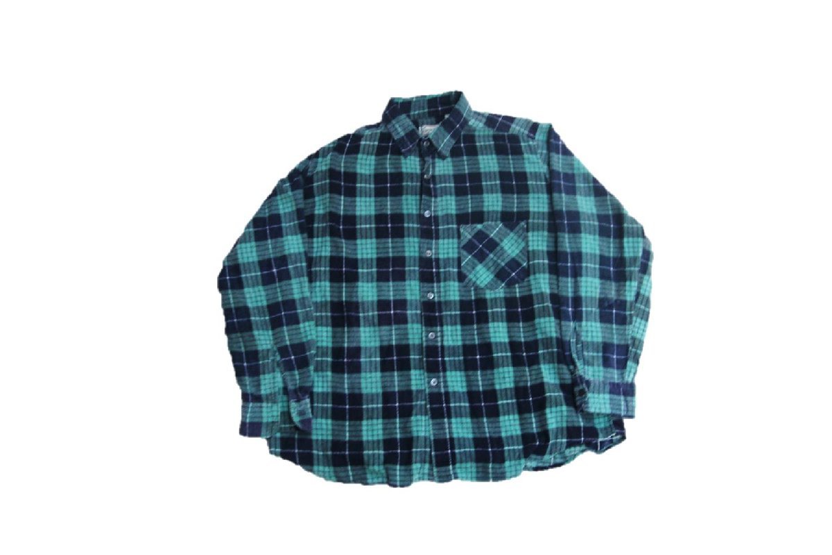 80s 90s VINTAGE ヴィンテージ USED 古着 Open Trails L/S Flannel Shirts Check 長袖フランネルシャツ チェック柄 Cotton L Green Navy