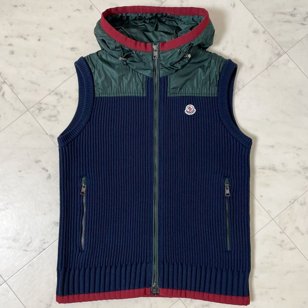 極美品☆ MONCLER モンクレール ニット 切替 ベスト パーカー フード Mサイズ ウール Wジップ MAGLIONE TRICOT GILET K2 ネイビー カーキ_画像1