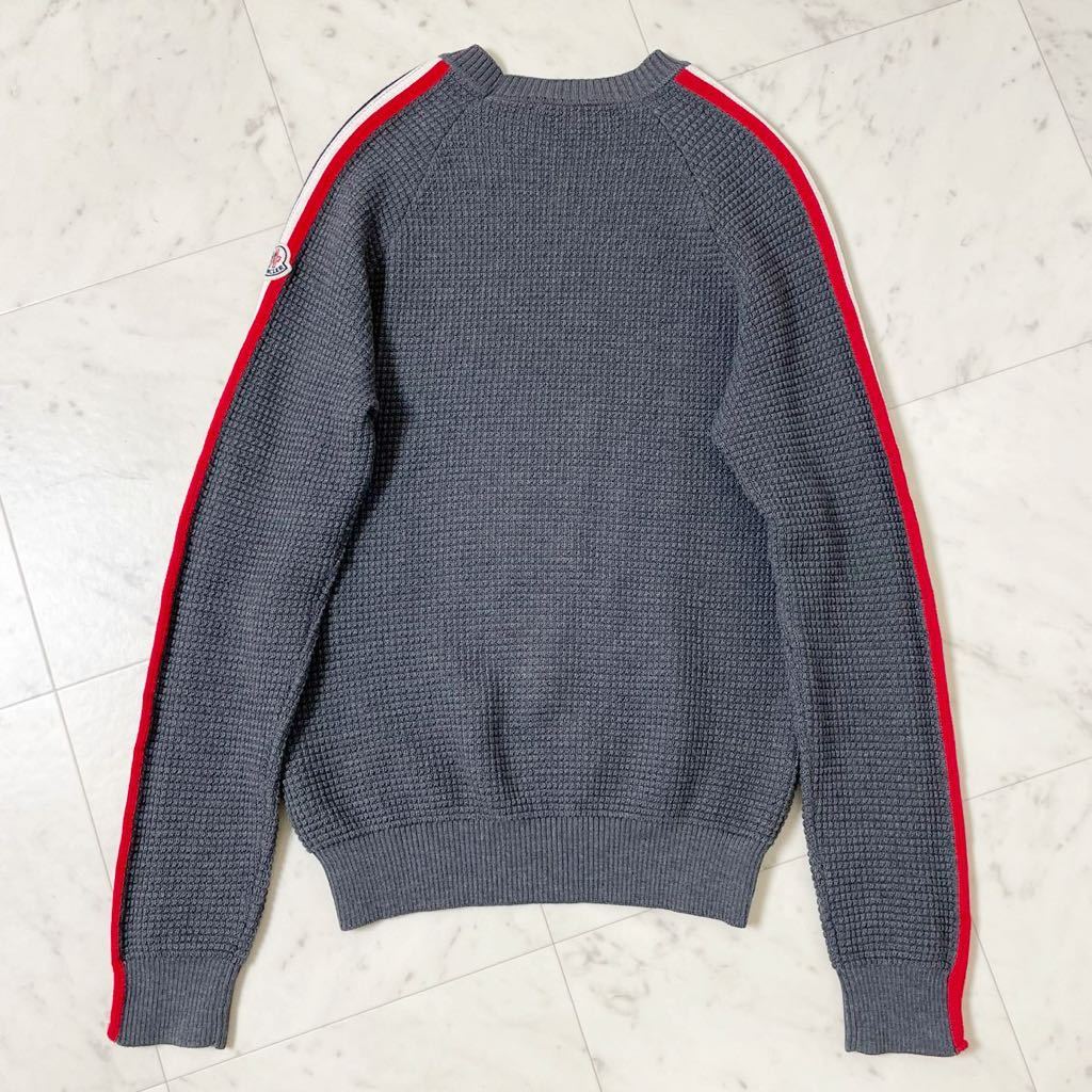 極美品● MONCLER モンクレール 名作☆ GIROCOLLO TRICOT 上質ウール100% ワッフル ニット クルーネック セーター M位 トリコロールラインの画像6