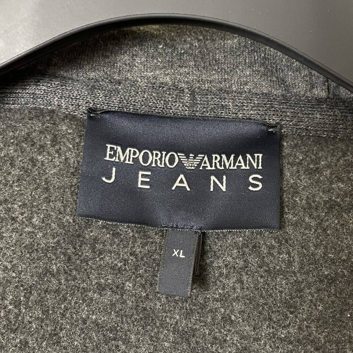 極美品/XLサイズ★ エンポリオ アルマーニ EMPORIO ARMANI ニット 切替 ハイブリッド ジップ パーカー ジャケット ブルゾン Wジップ グレー_画像9